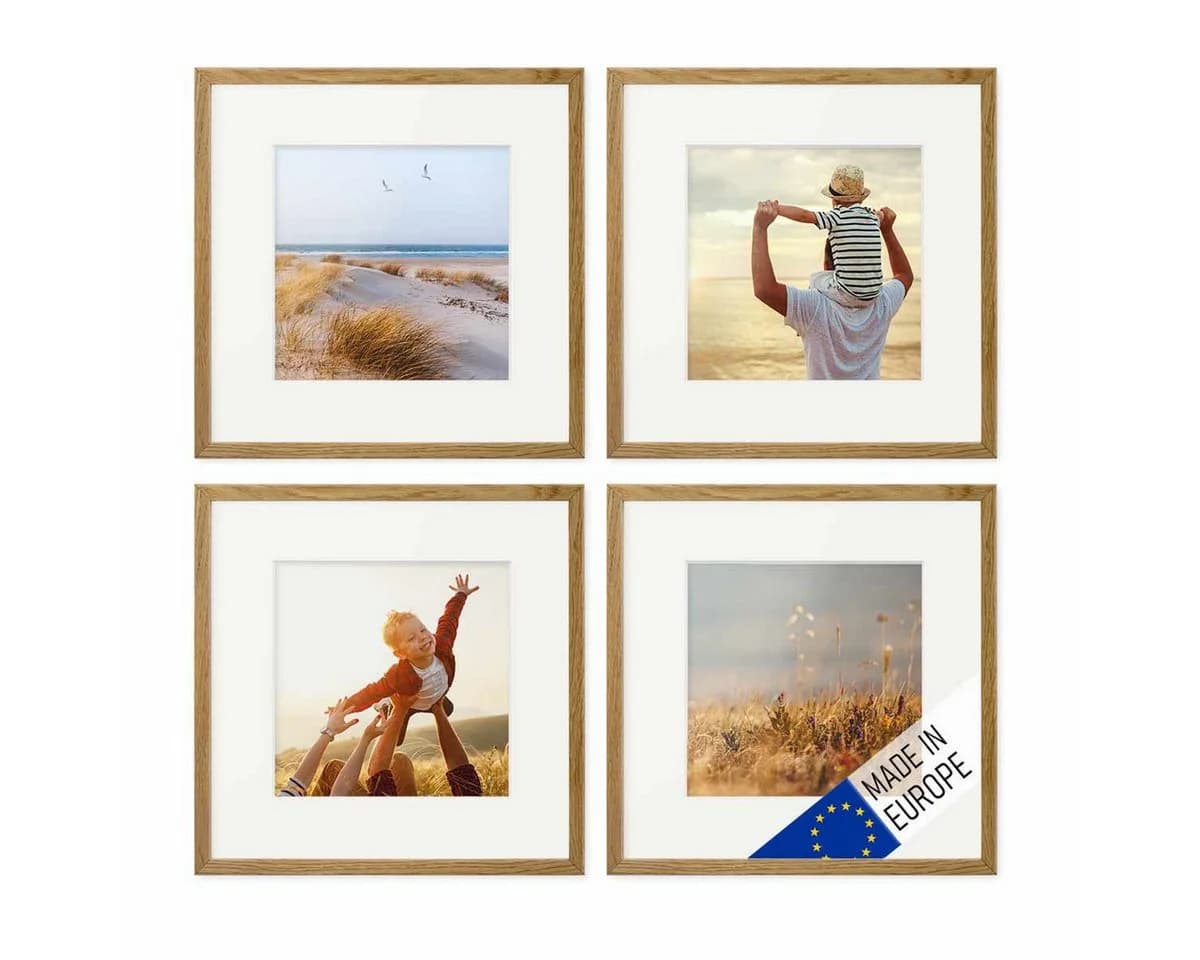 PHOTOLINI Bilderrahmen Echtholz 4er Set Beige Acrylglas