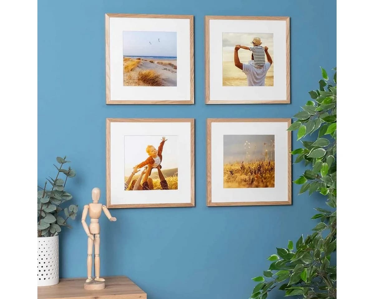 PHOTOLINI Bilderrahmen Echtholz 4er Set Beige Acrylglas - Bild 2