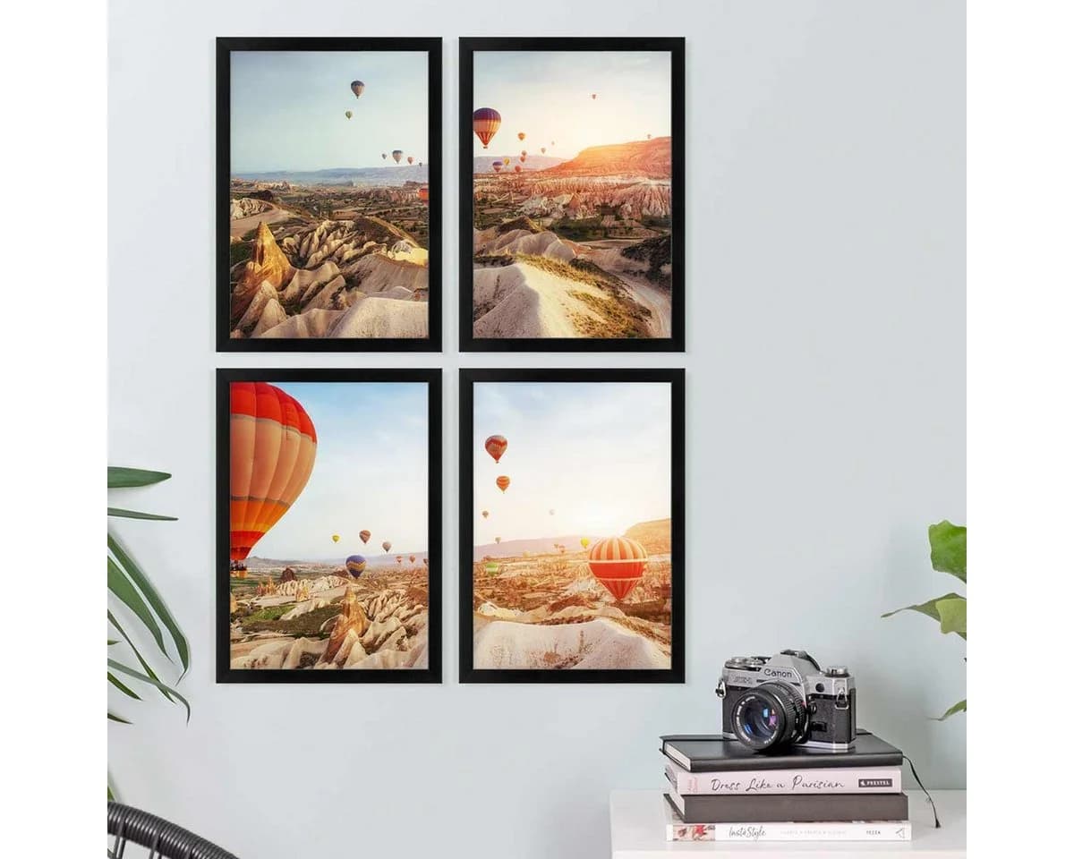 PHOTOLINI Bilderrahmen 4er Set Schwarz MDF Acryl
