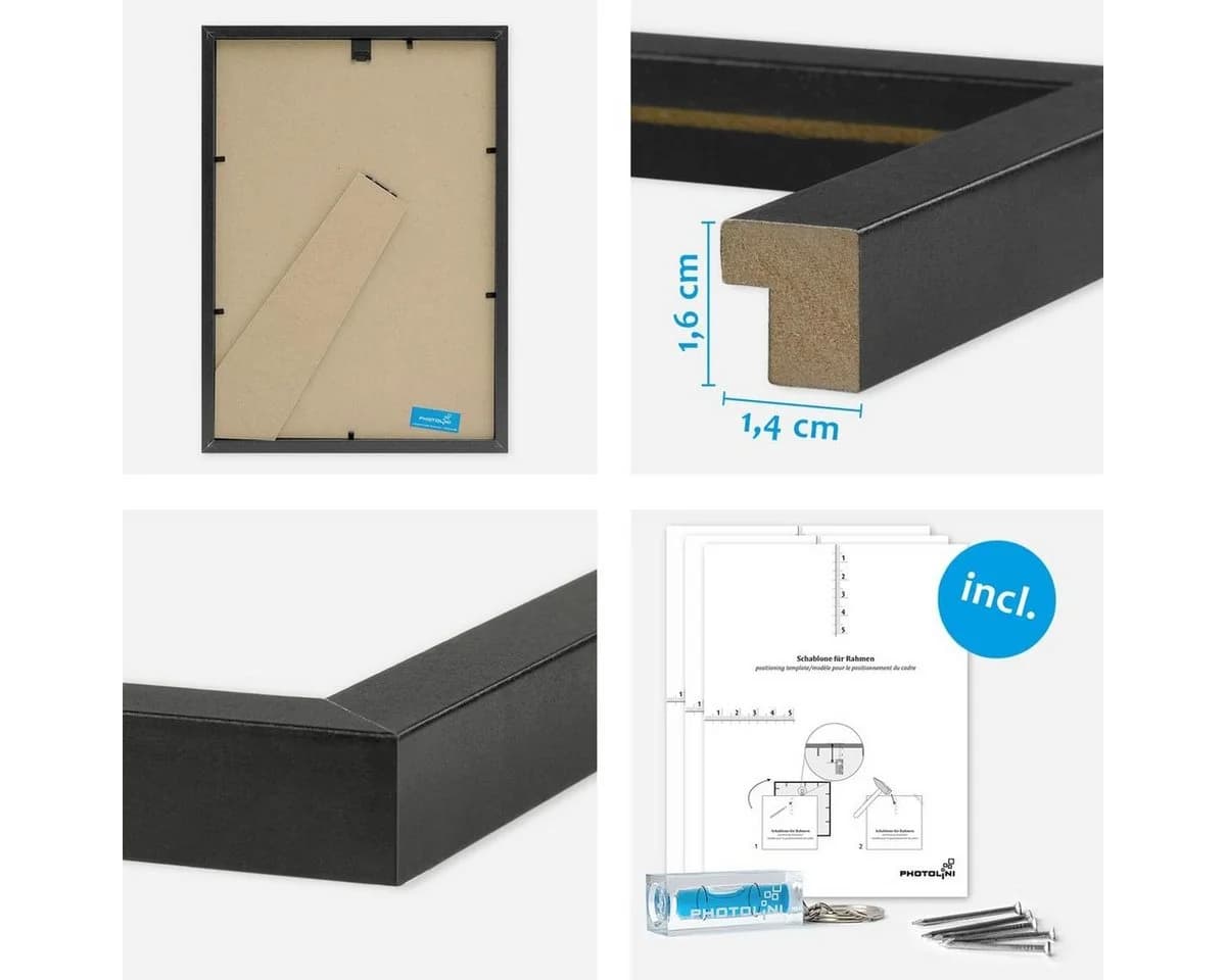 PHOTOLINI Bilderrahmen 4er Set Schwarz MDF Acryl - Bild 3
