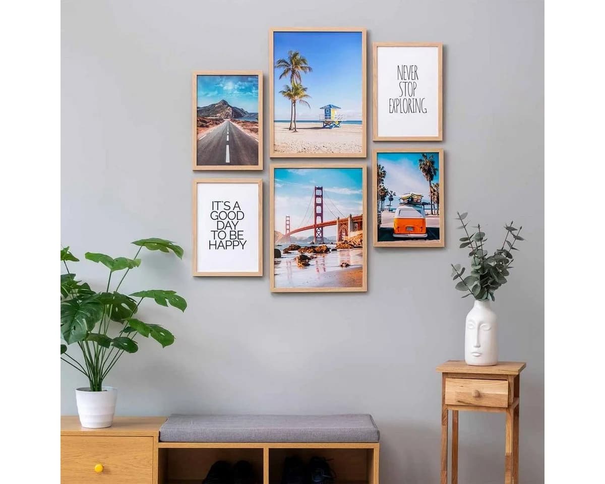 PHOTOLINI Bilderrahmen 6er Set No.7 Natur MDF Acrylglas