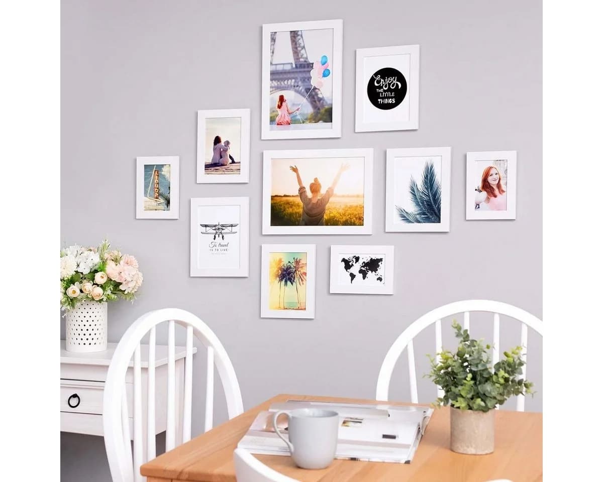 PHOTOLINI Bilderrahmen 10er Set Weiß MDF Holz