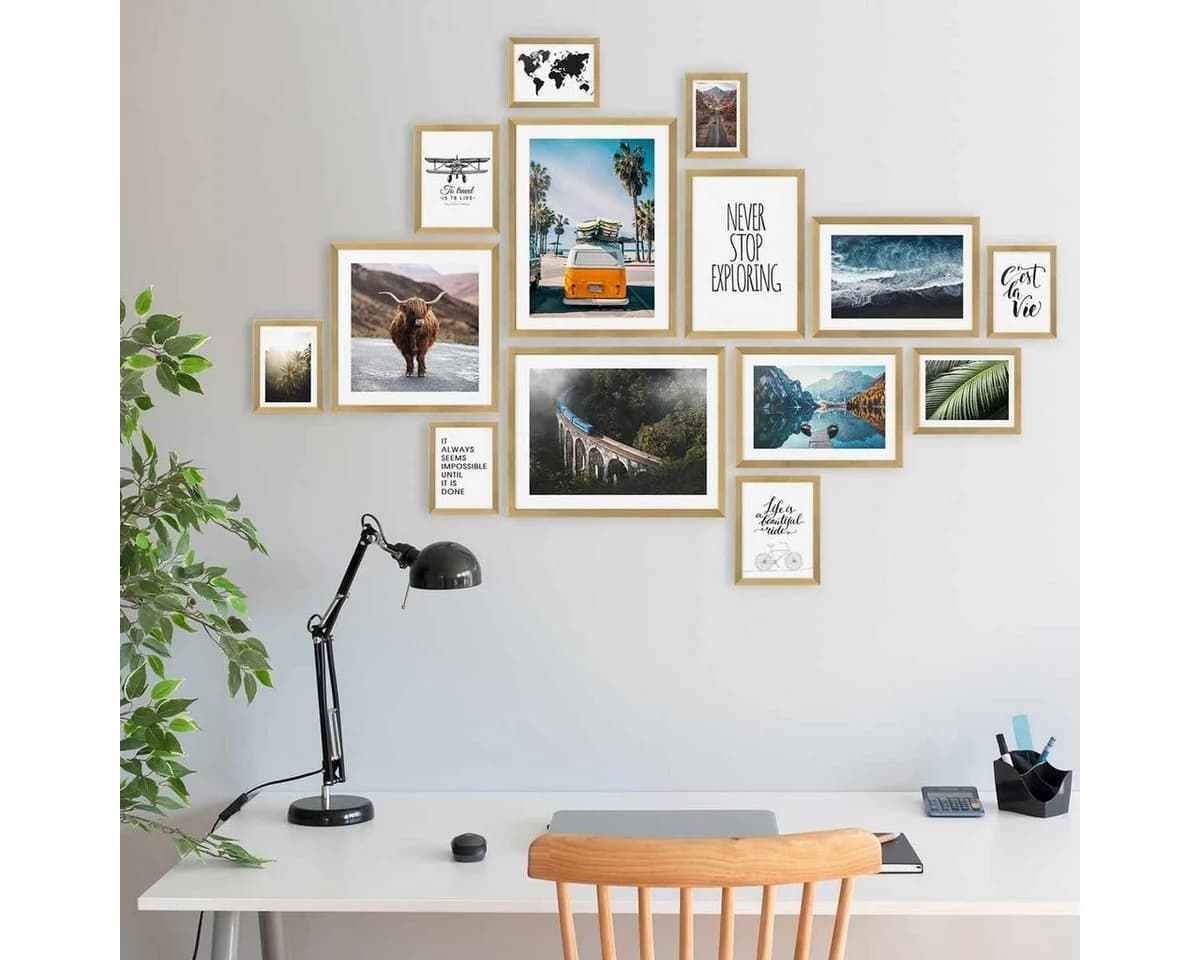 PHOTOLINI Bilderrahmen-Set 14-teilig Gold MDF Acryl