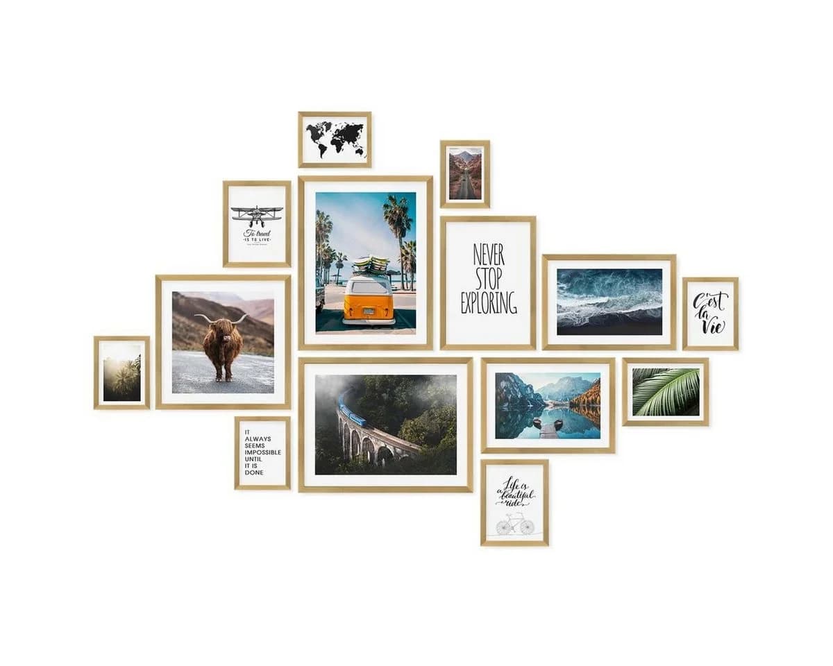 PHOTOLINI Bilderrahmen-Set 14-teilig Gold MDF Acryl - Bild 2