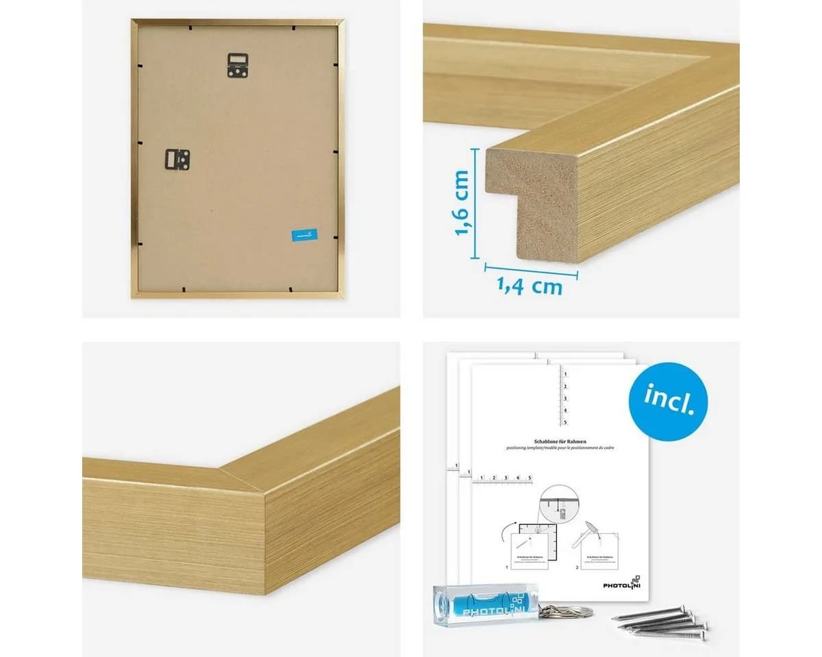 PHOTOLINI Bilderrahmen-Set 14-teilig Gold MDF Acryl - Bild 3