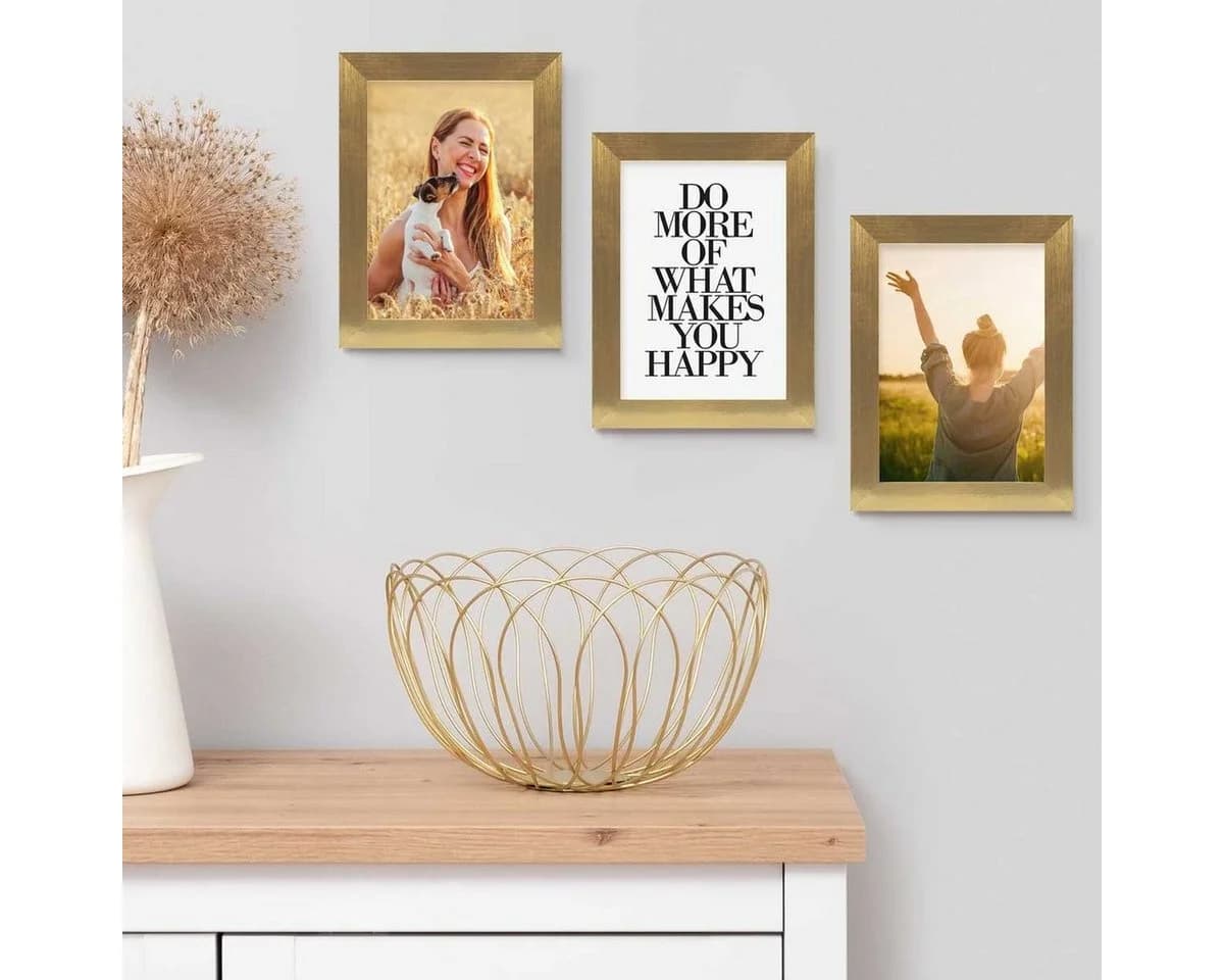 PHOTOLINI Bilderrahmen 3er Set Gold MDF mit Acrylglas