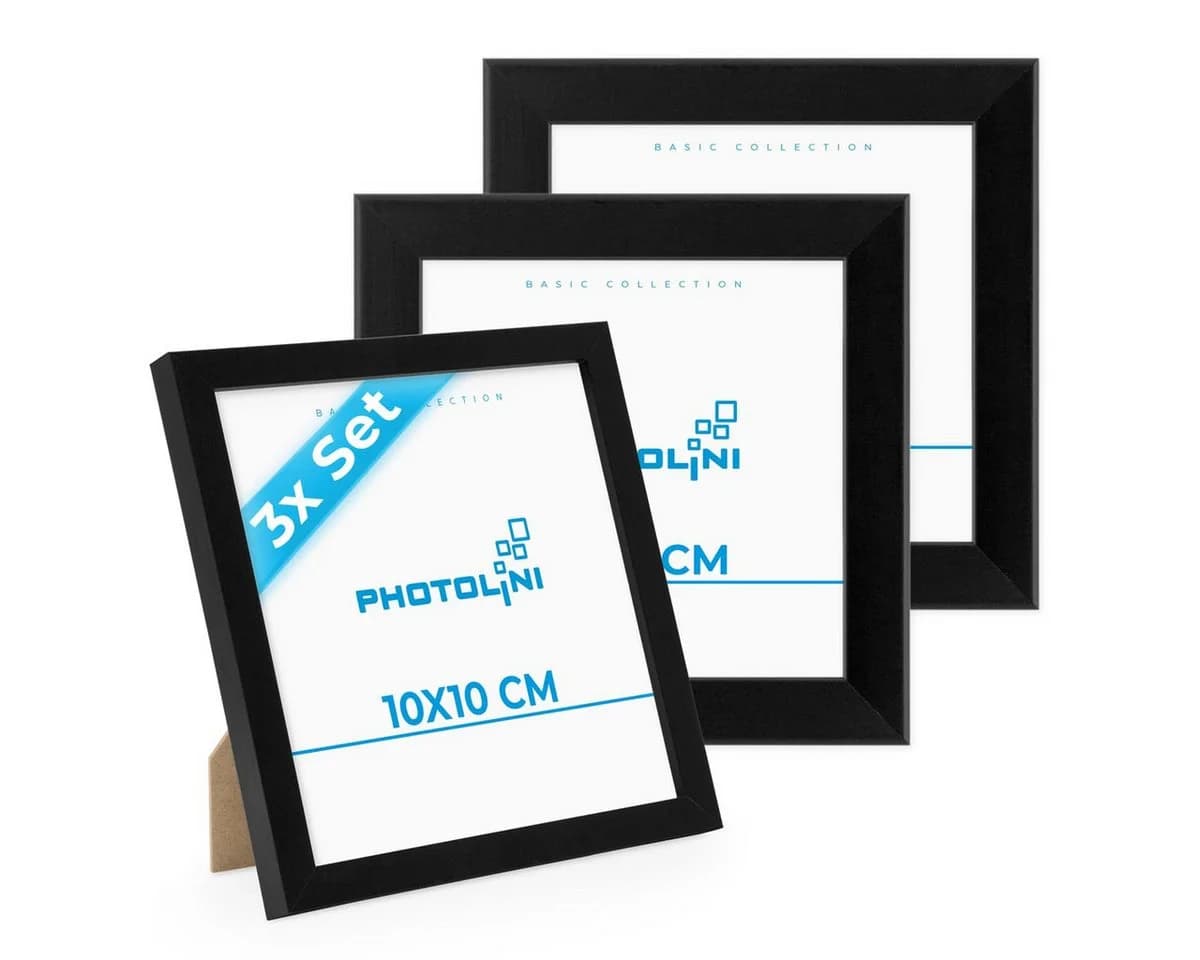PHOTOLINI Bilderrahmen 3er Set Schwarz MDF Acrylglas 10x10 cm - Bild 2