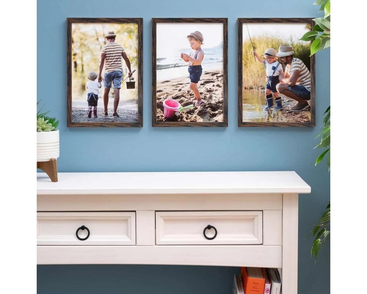 PHOTOLINI Bilderrahmen 3er Set Eiche Dunkel MDF Acrylglas