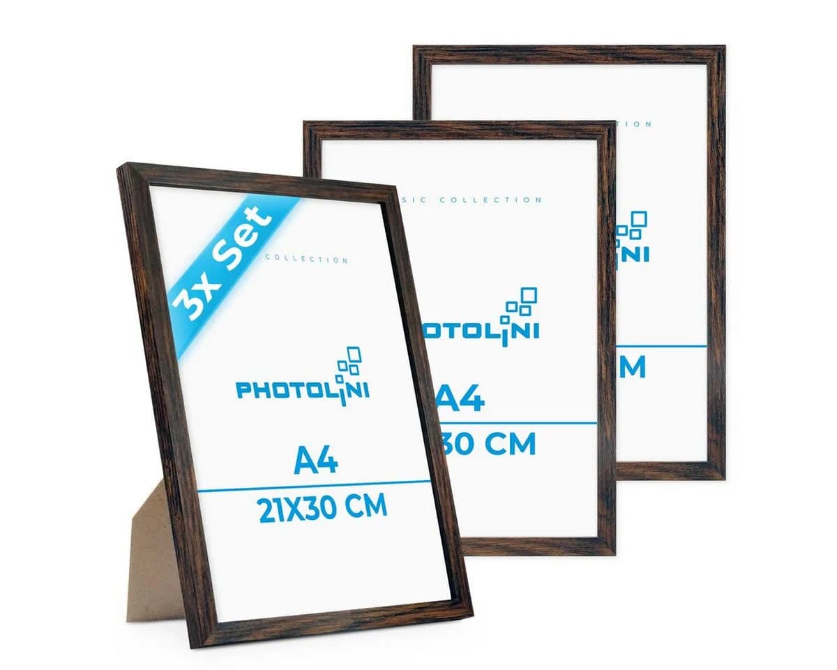 PHOTOLINI Bilderrahmen 3er Set Eiche Dunkel MDF Acrylglas - Bild 2