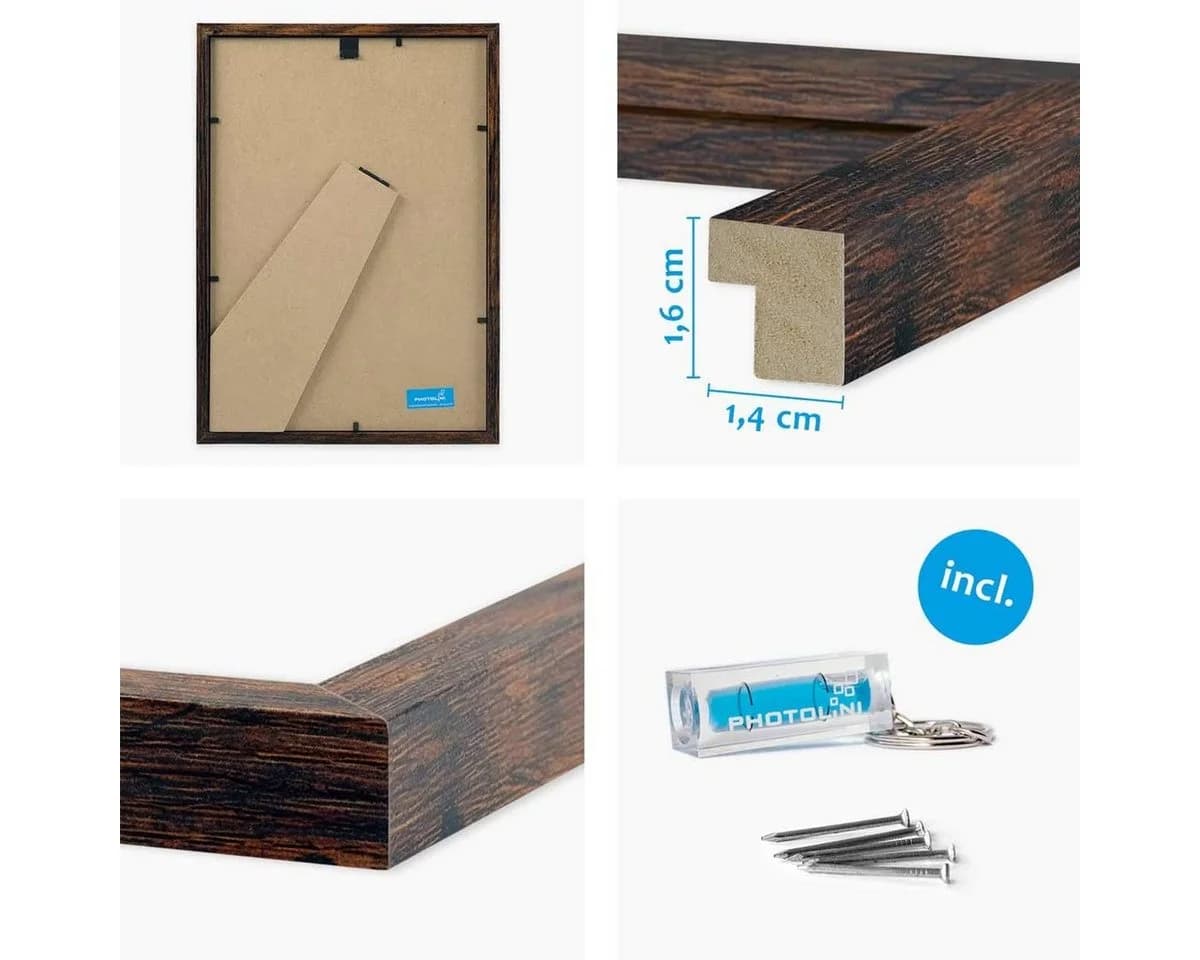 PHOTOLINI Bilderrahmen 3er Set Eiche Dunkel MDF Acrylglas - Bild 3
