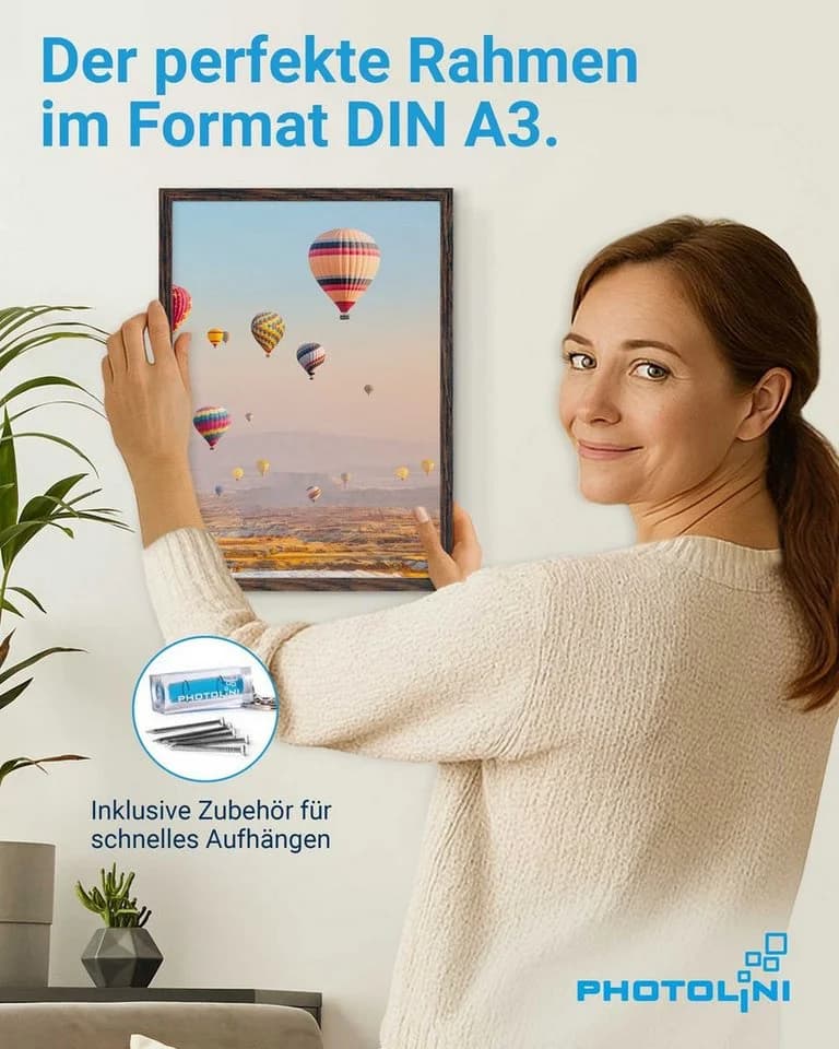 PHOTOLINI Bilderrahmen 3er Set A3 Eiche Dunkel Modern