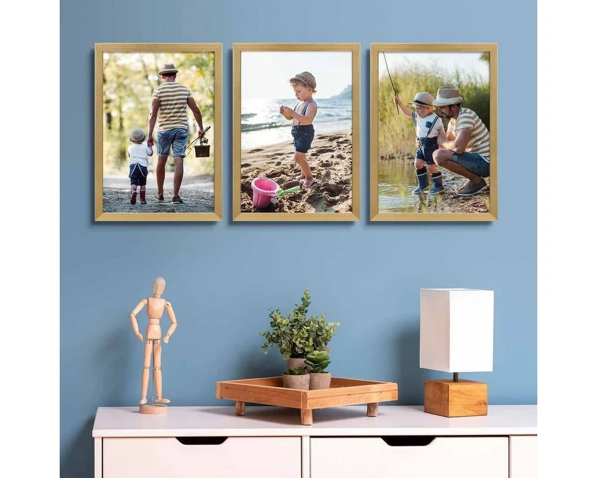 PHOTOLINI Bilderrahmen 10er Set Gold MDF Acrylglas DIN A4