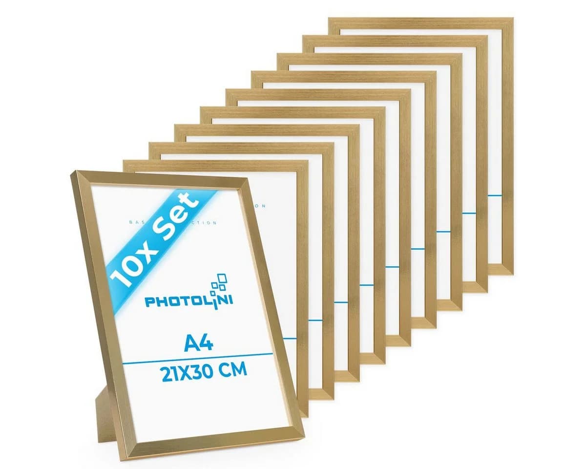 PHOTOLINI Bilderrahmen 10er Set Gold MDF Acrylglas DIN A4 - Bild 2