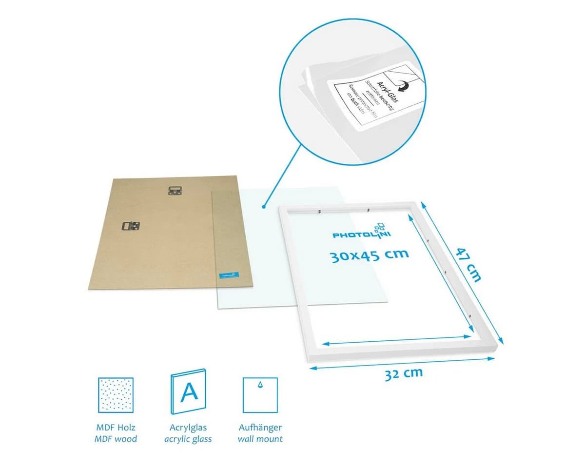PHOTOLINI Bilderrahmen 3er Set Weiß MDF Acrylglas 30x45 cm - Bild 3