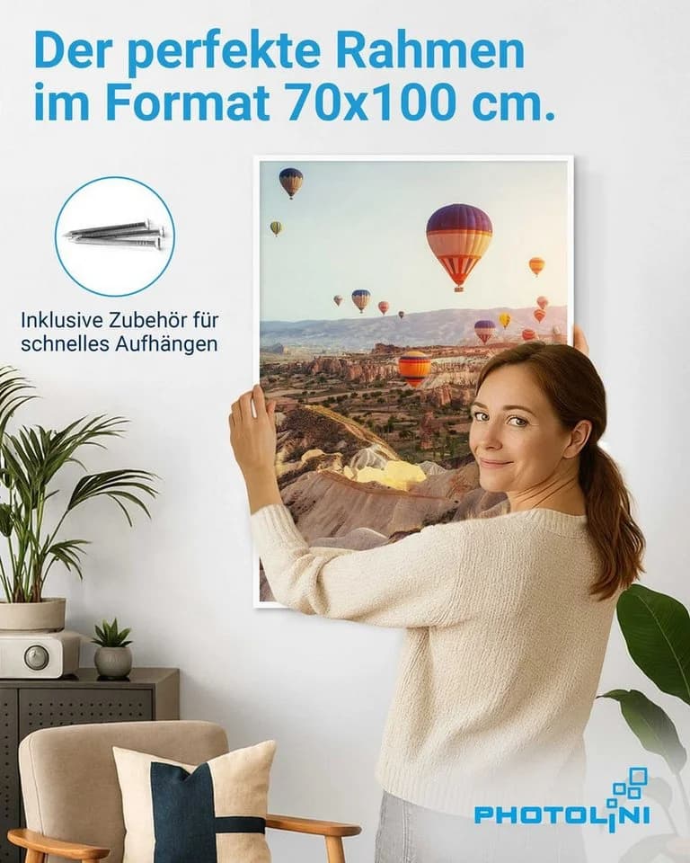 PHOTOLINI Bilderrahmen Modern Weiß XL 70x100 cm mit Acrylglas