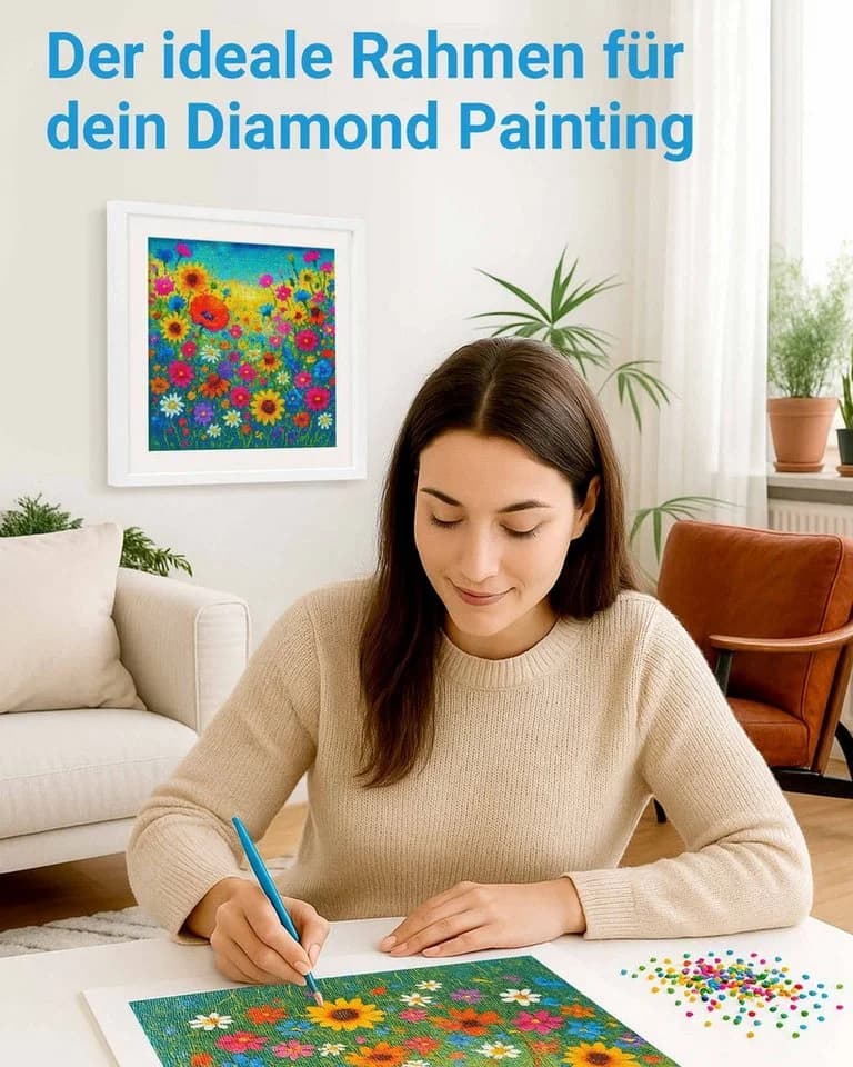 PHOTOLINI Bilderrahmen Weiß mit Passepartout für Diamond Painting