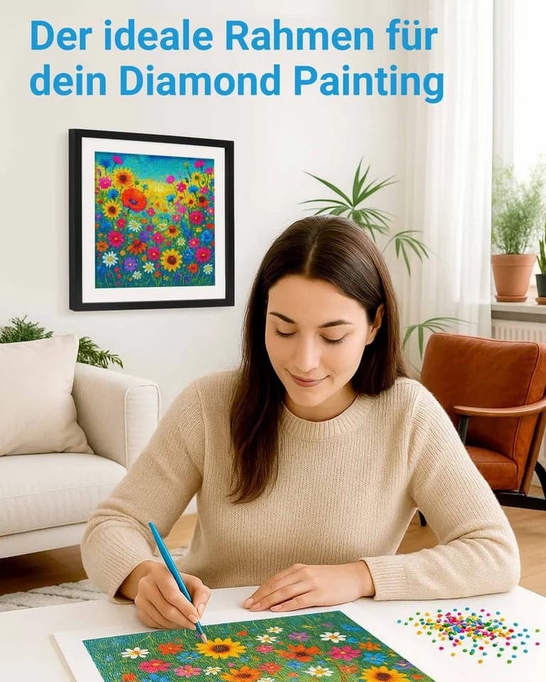 PHOTOLINI Bilderrahmen Schwarz für Diamond Painting mit Passepartout