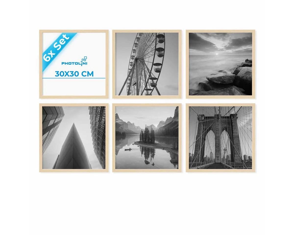 PHOTOLINI Bilderrahmen Set 6er quadratisch MDF Natur - Bild 2