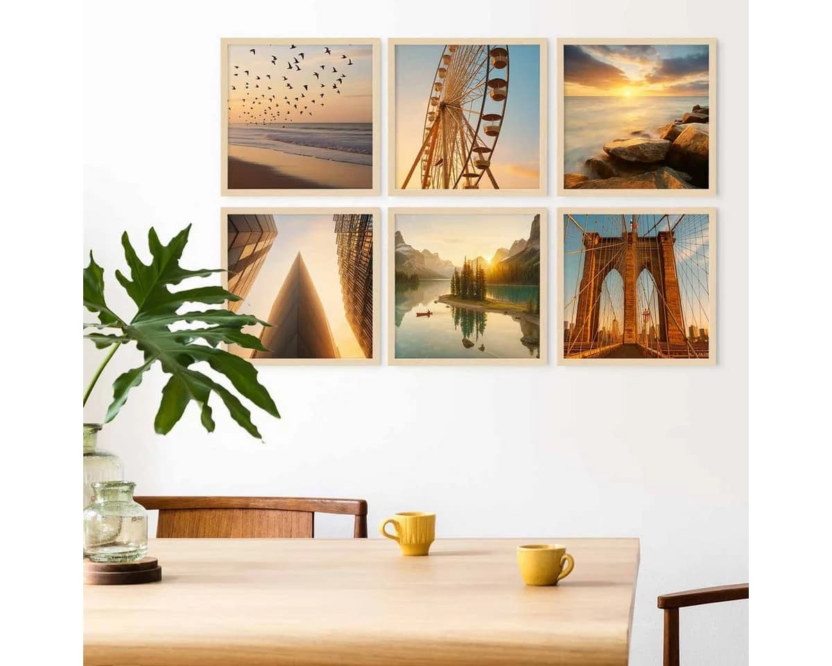 PHOTOLINI Bilderrahmen Set 6er quadratisch MDF Natur - Bild 4