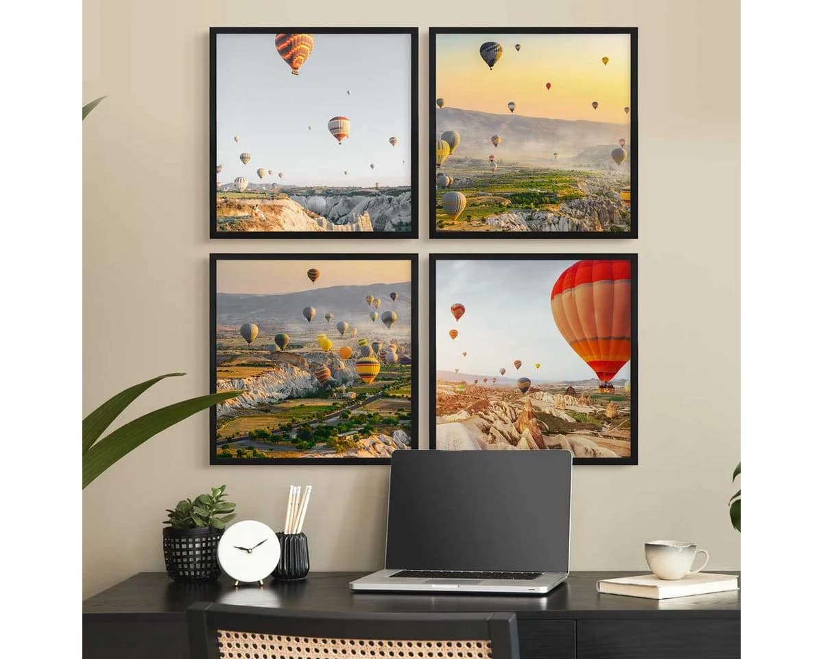 PHOTOLINI 4er Set Bilderrahmen 40x40 cm Schwarz MDF