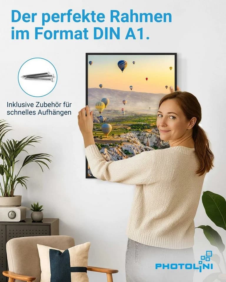 PHOTOLINI Bilderrahmen A1 Schwarz MDF mit Acrylglas