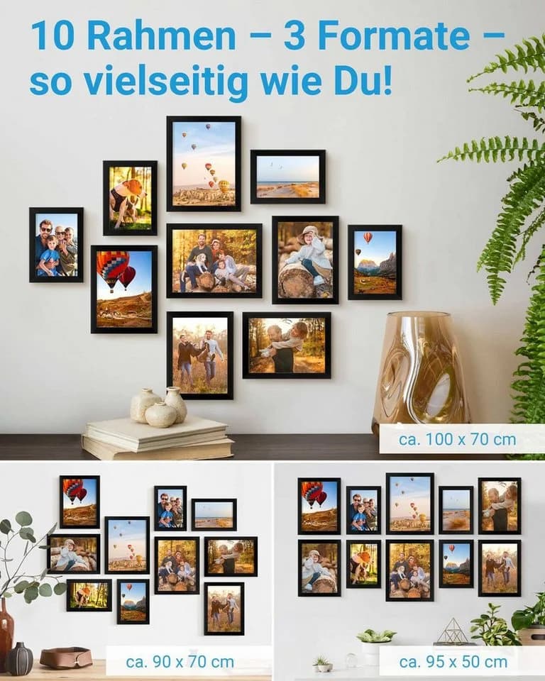 PHOTOLINI Bilderrahmen Set 10er Set No.3 MDF Holz Acrylglas