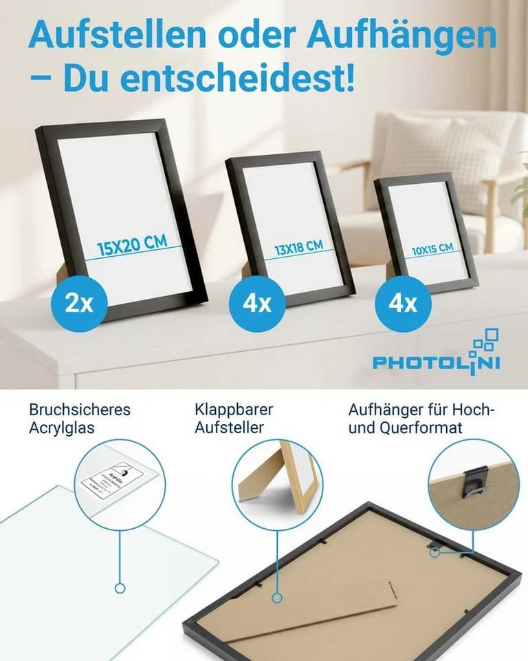 PHOTOLINI Bilderrahmen Set 10er Set No.3 MDF Holz Acrylglas - Bild 3