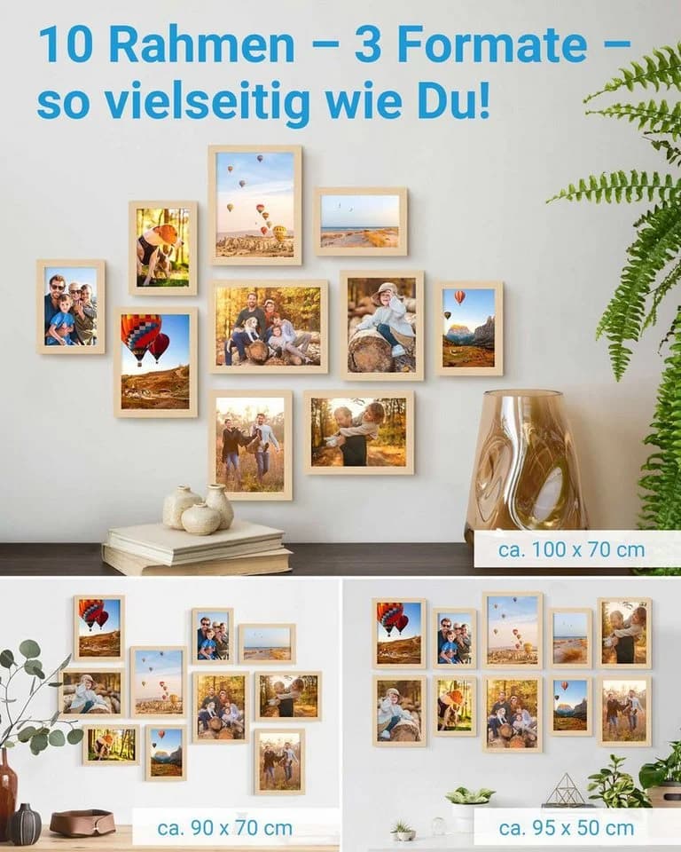 PHOTOLINI Bilderrahmen Set 10er Set No.3 MDF Holz Acrylglas
