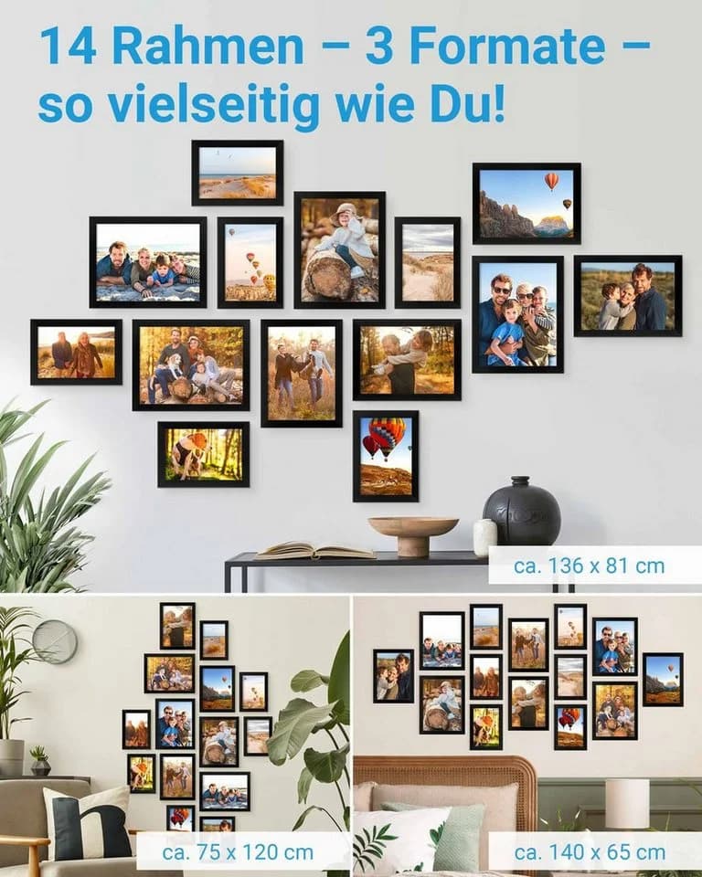 PHOTOLINI Bilderrahmen Set 14-tlg. Schwarz MDF Acrylglas