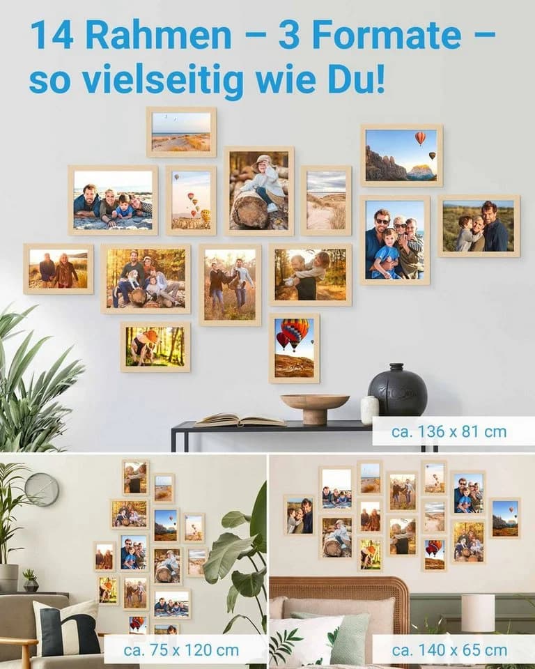 PHOTOLINI Bilderrahmen Set 14-tlg. Beige MDF Acrylglas