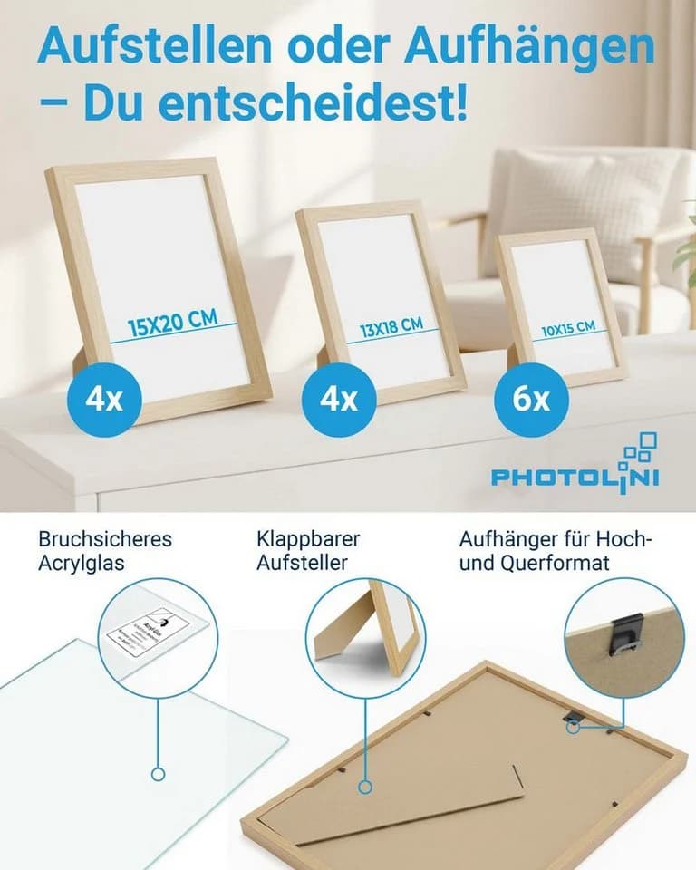 PHOTOLINI Bilderrahmen Set 14-tlg. Beige MDF Acrylglas - Bild 3