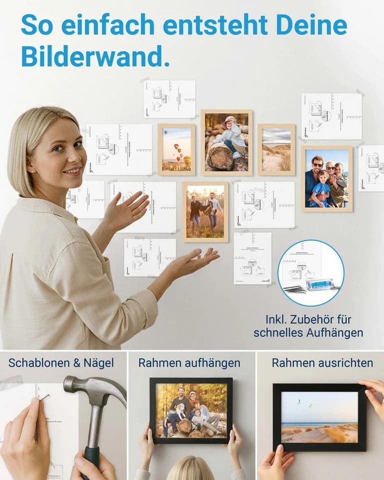 PHOTOLINI Bilderrahmen Set 14-tlg. Beige MDF Acrylglas - Bild 5