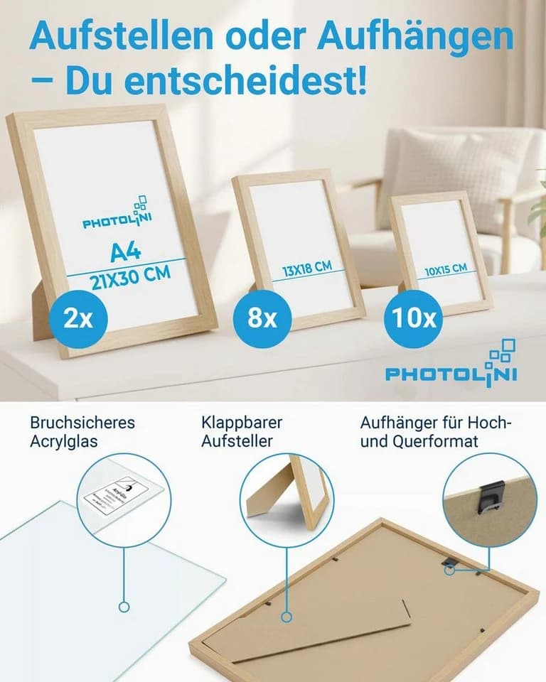 PHOTOLINI Bilderrahmen Set 20er MDF Acryl Beige - Bild 3