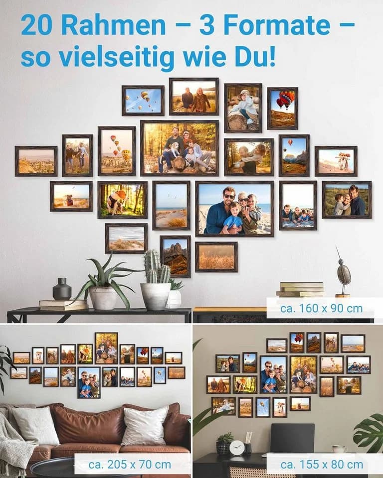 PHOTOLINI Bilderrahmen Set 20er MDF Holz Acrylglas Braun