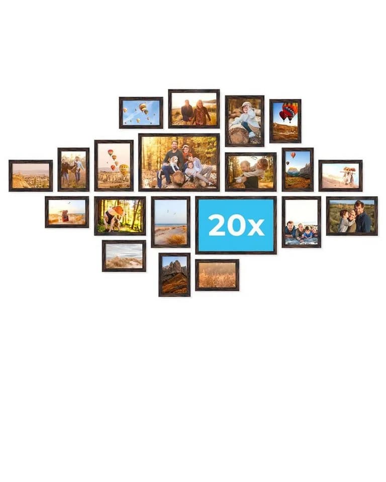 PHOTOLINI Bilderrahmen Set 20er MDF Holz Acrylglas Braun - Bild 2