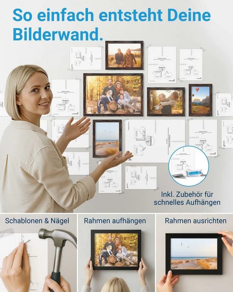 PHOTOLINI Bilderrahmen Set 20er MDF Holz Acrylglas Braun - Bild 5