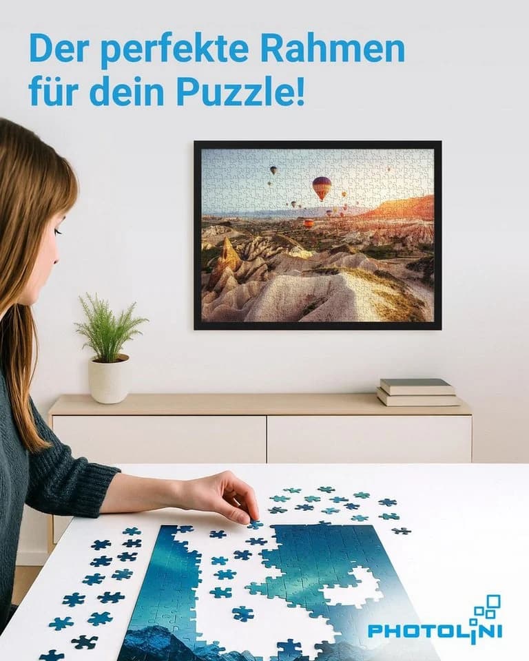 PHOTOLINI Puzzle-Rahmen Schwarz MDF Acrylglas 48x64 cm