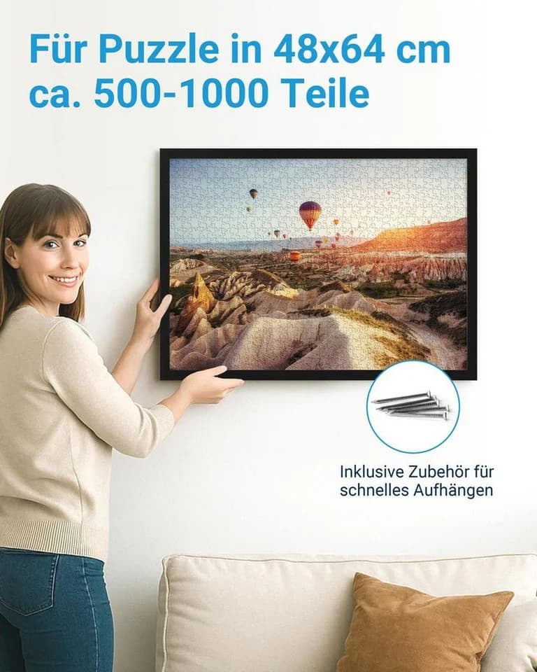 PHOTOLINI Puzzle-Rahmen Schwarz MDF Acrylglas 48x64 cm - Bild 3