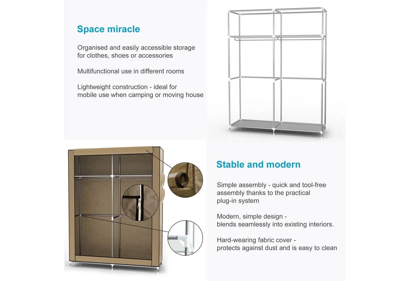 Intirilife Faltschrank Stoffschrank Creme Beige mit Reißverschluss - Bild 3