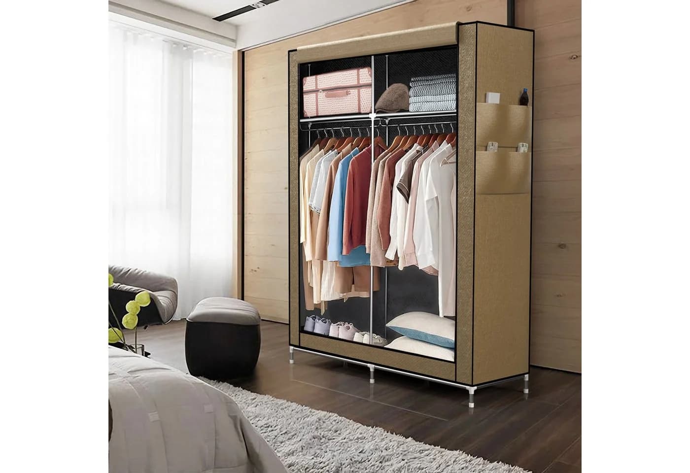 Intirilife Faltschrank Stoffschrank Creme Beige mit Reißverschluss - Bild 4