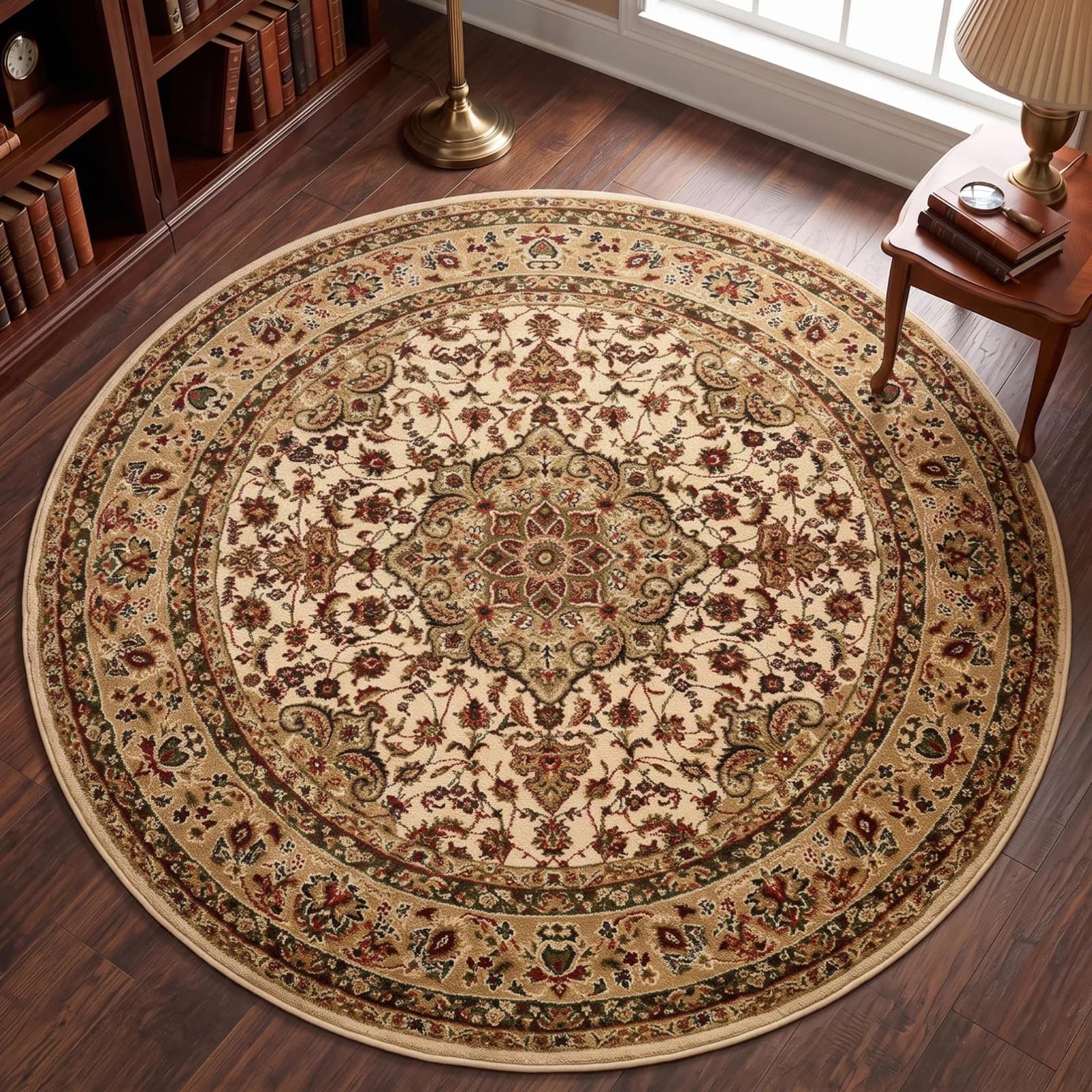 THEKO Teppich Hamadan 359 Beige Rund Kurzflor Orient-Optik