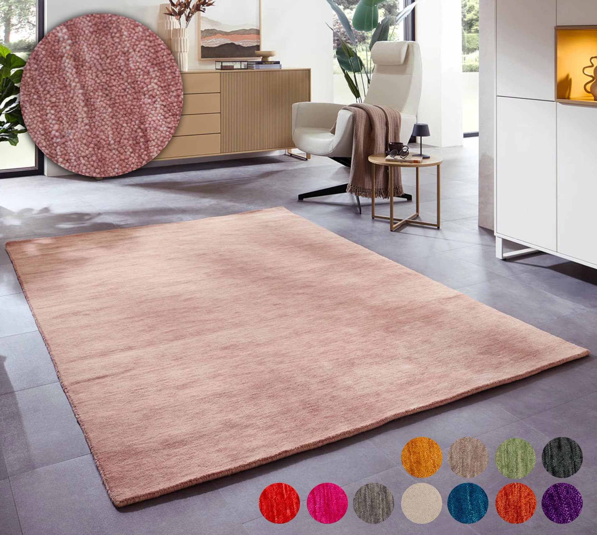 OTTO HOME Wollteppich Karchau Rosa Handgewebt
