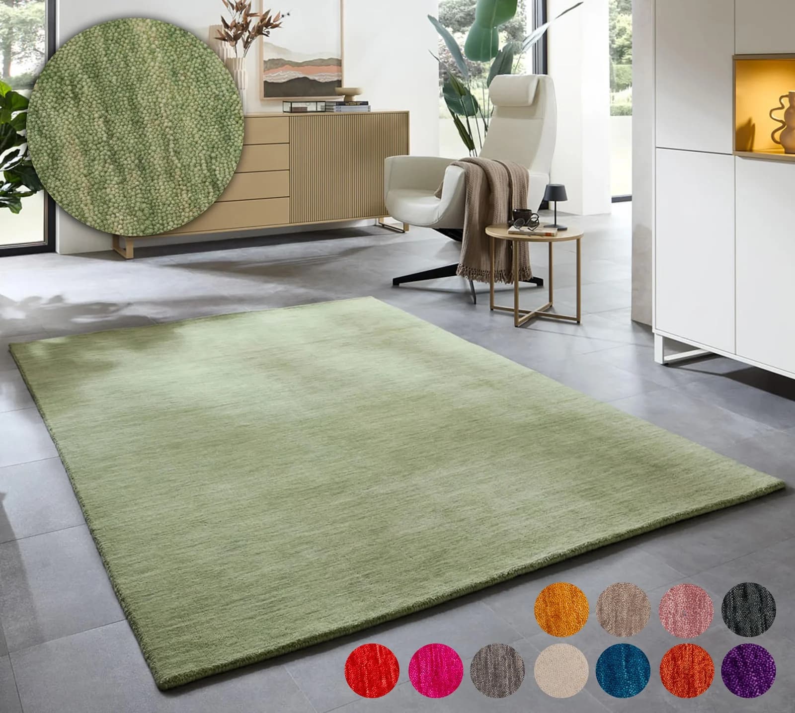 Wollteppich OTTO HOME Karchau Hellgrün Handgewebt