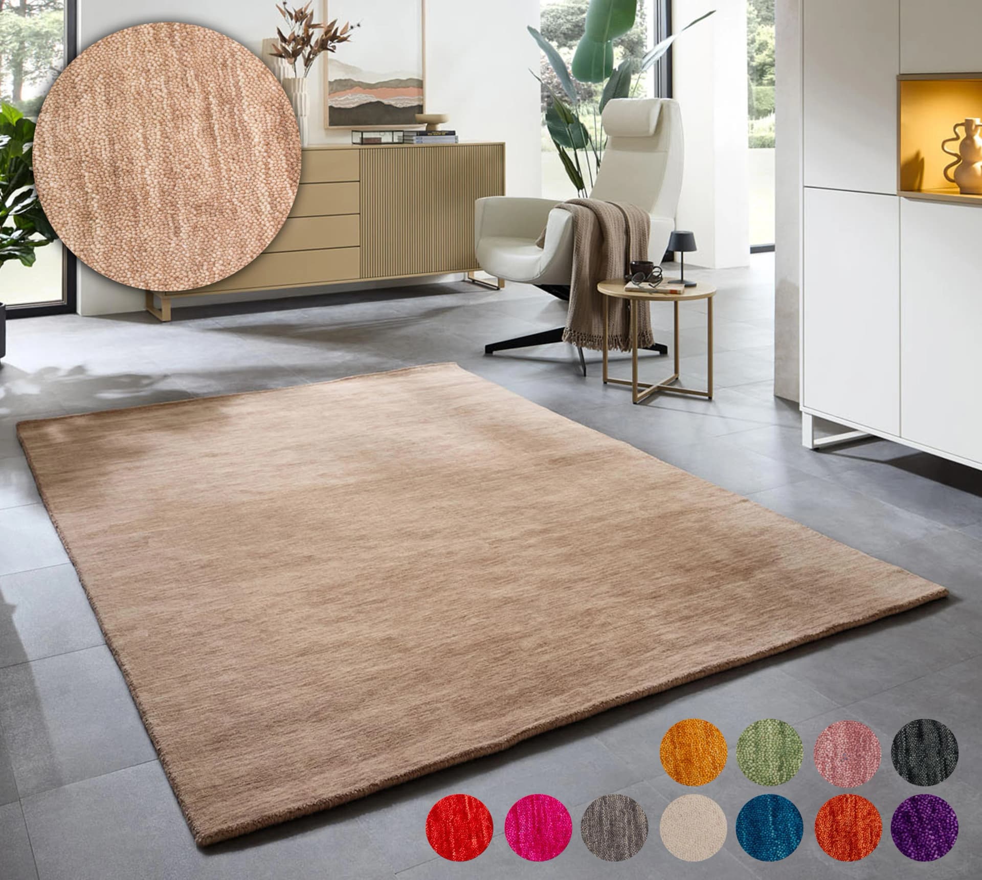 OTTO HOME Wollteppich Karchau Beige Handgewebt Meliert