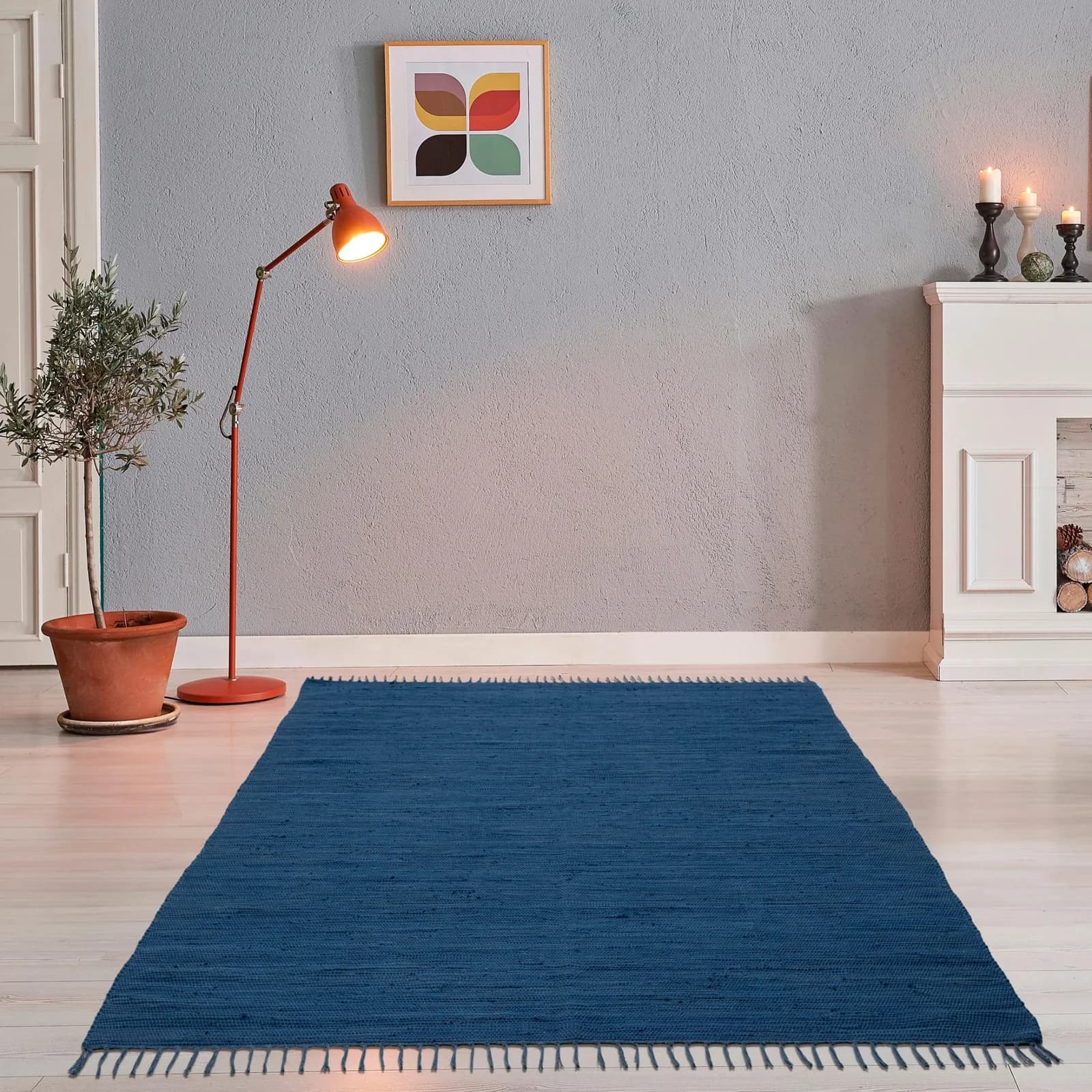 THEKO Teppich Happy Cotton Blau Handgewebt Baumwolle