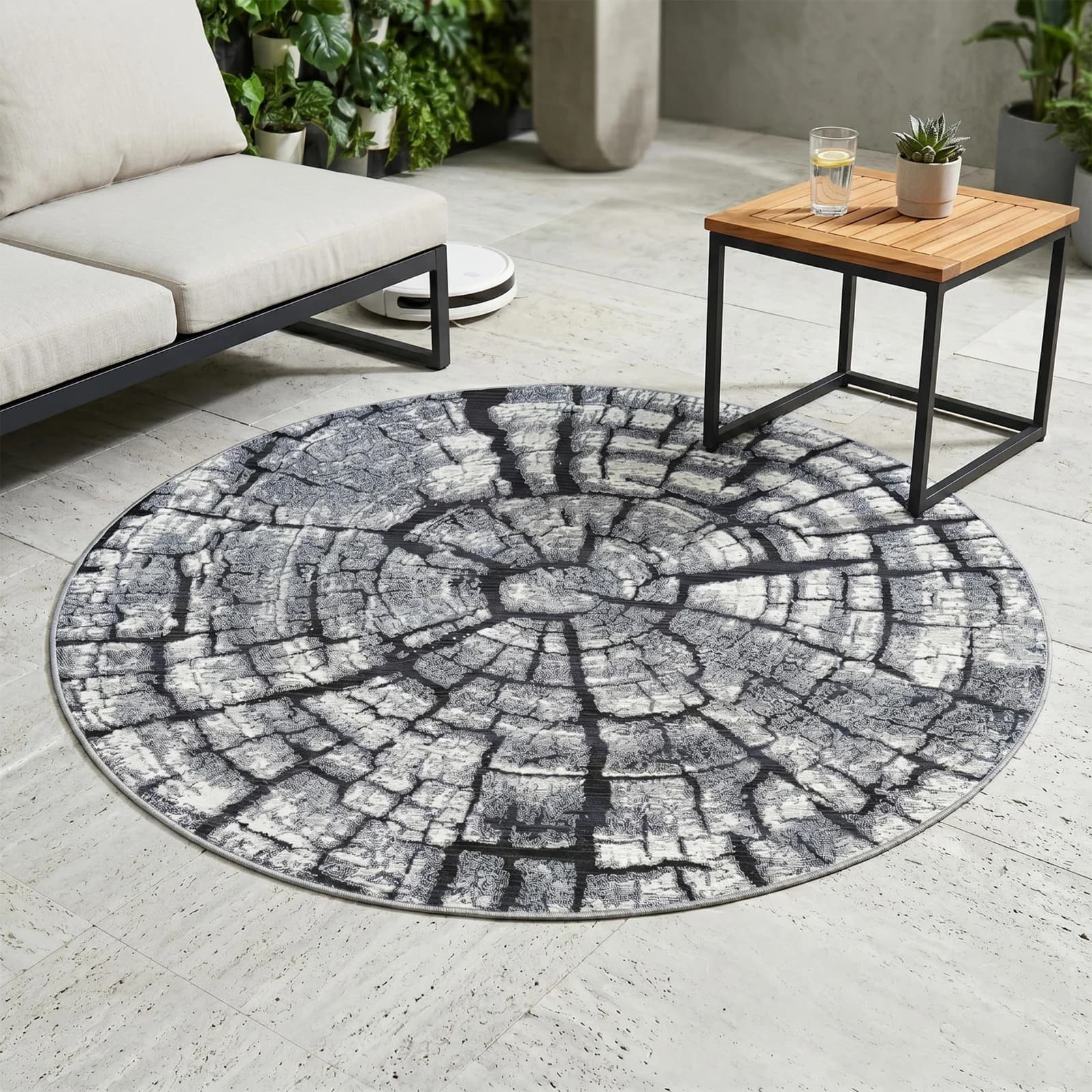 GINO FALCONE Teppich Aurora Grau Rund 60cm Polypropylen