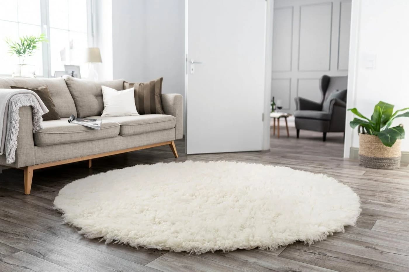 THEKO Wollteppich FLOKOS 1250 Beige Natur Handgewebt Flokati
