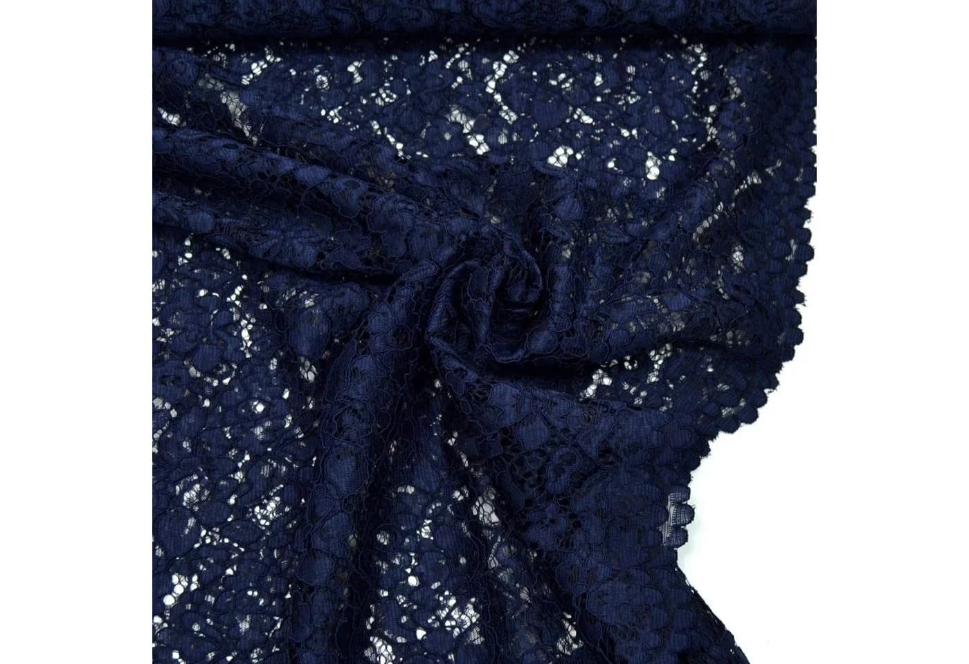 MAGAM-Stoffe Spitzenstoff "Carmen" Blumen Dunkelblau Meterware