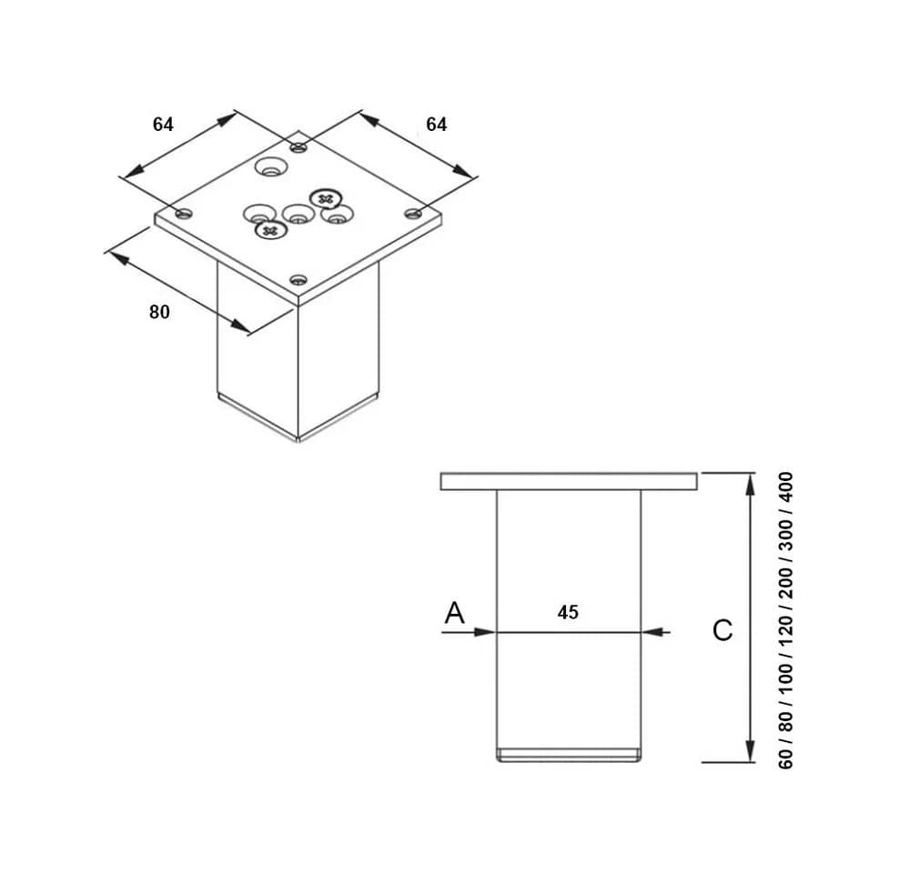 sossai® Möbelfuß Aluminium Schwarz Vierkantprofil 45x45mm - Bild 4