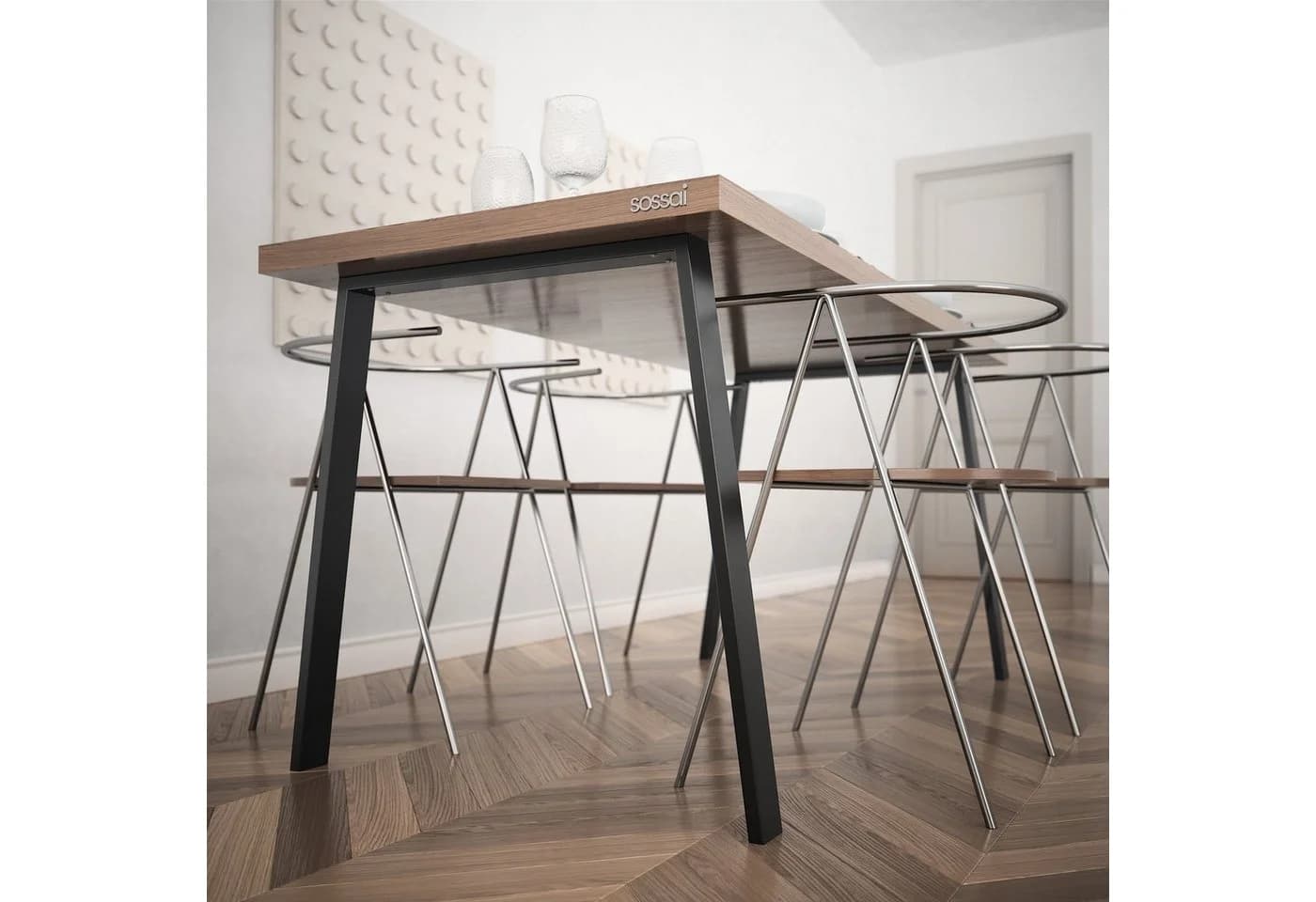 sossai® Tischgestell Stahl Trapez Tischkufen Schwarz (2-St)
